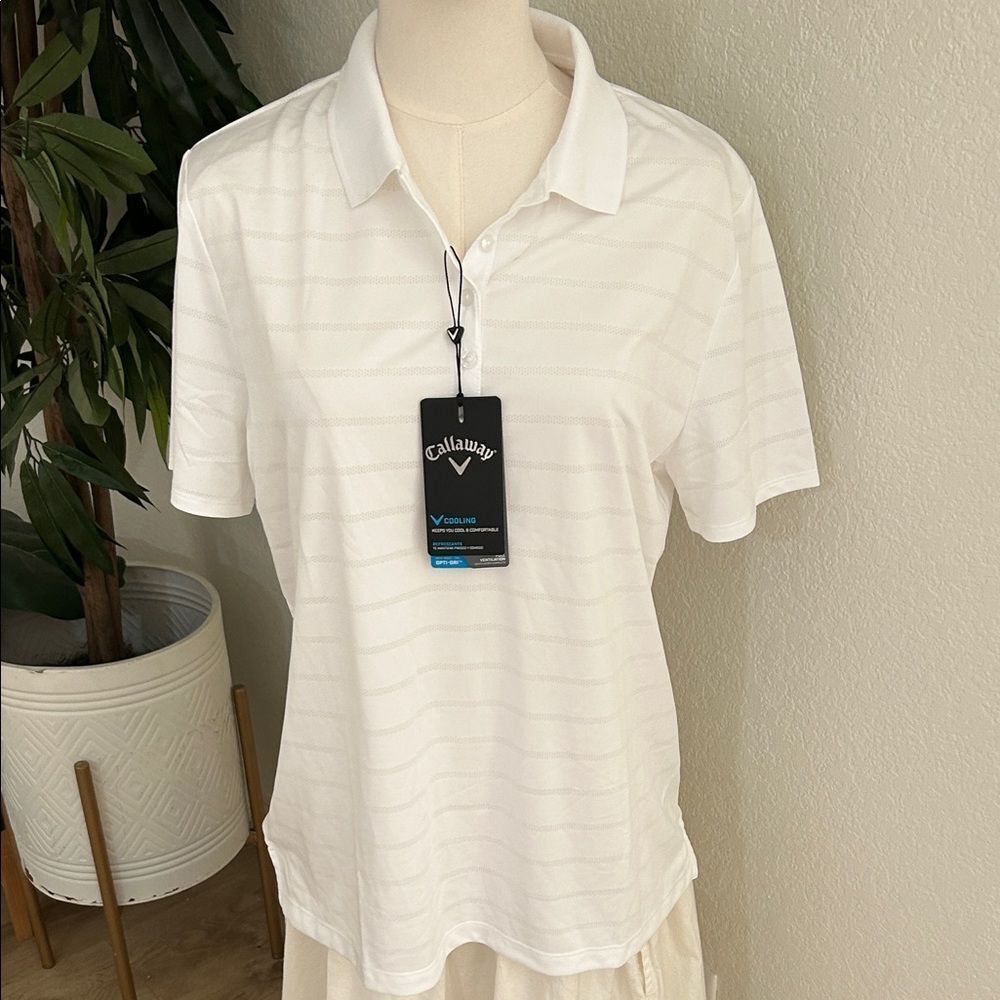 Callaway Womens Short Sleeve Opti-Dr Performance Polo, White, Size Large, NWT